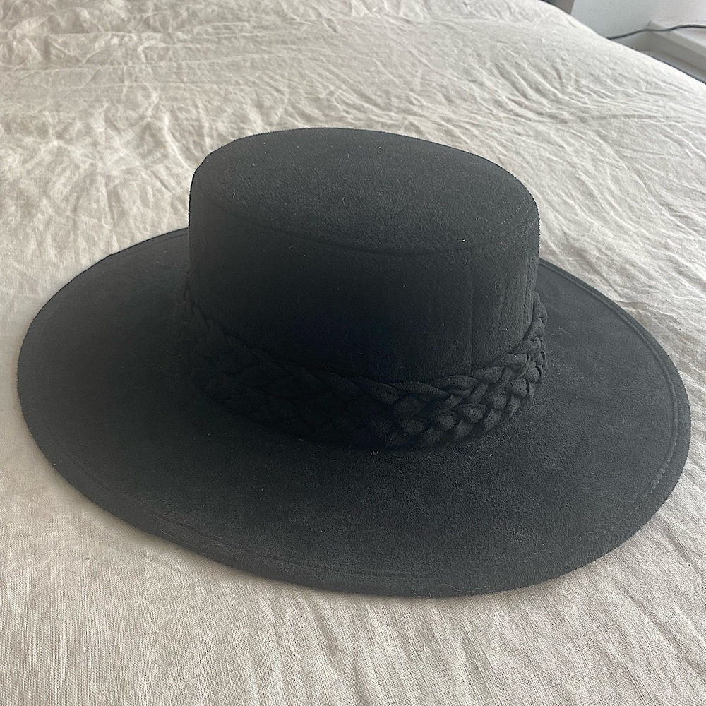Lack of Color Dupe: Black  Felt Flat Brim Hat w/ Braid Detail